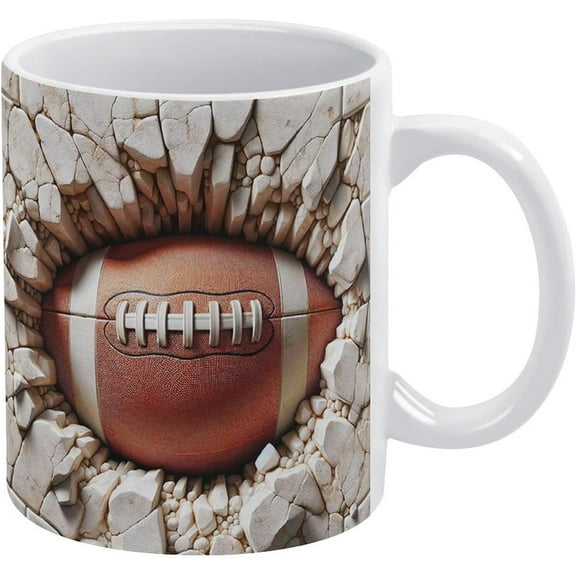 3D Football Mug, 3D Cracked Hole Football Mug 3D Novelty Football Mugs Football Lovers Coffee Mug Football Club Cup White Ceramic Mug Gifts For Men Women 11Oz