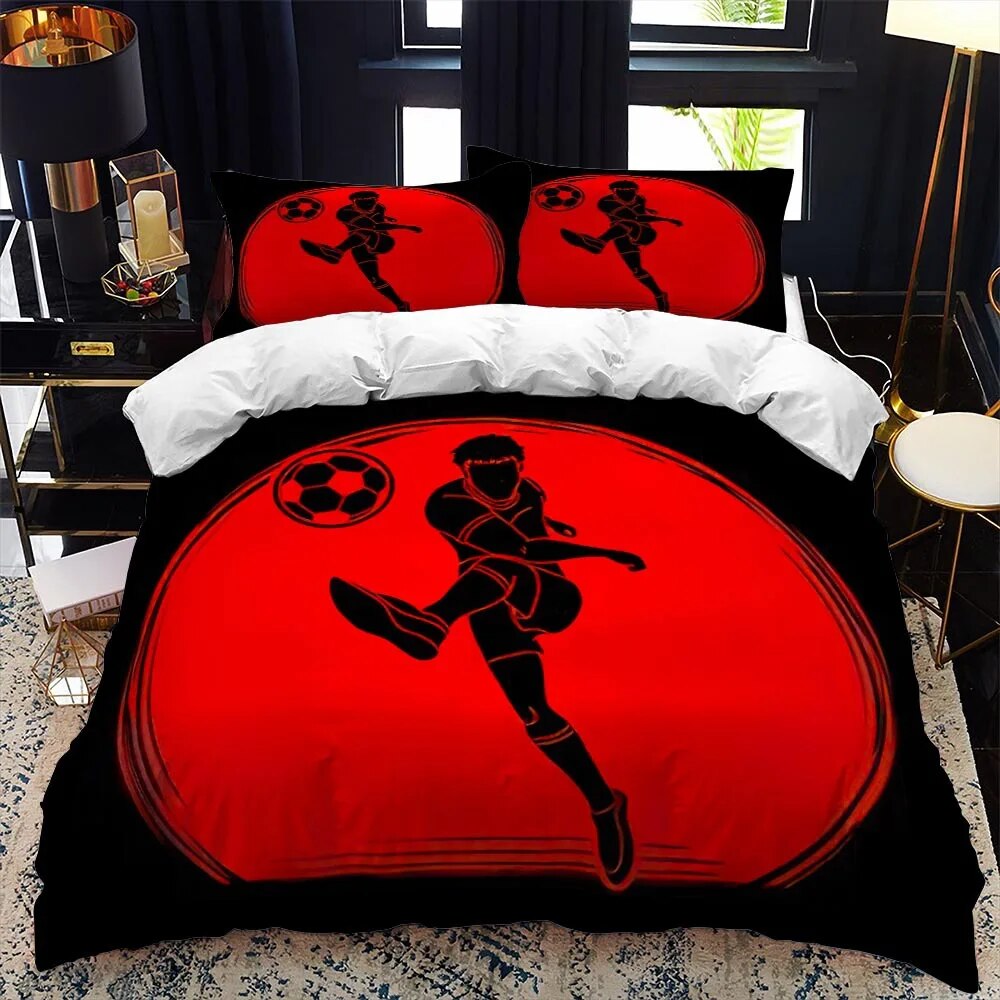 3D Football Print Duvet Cover /King Size Soccer Sport Bedding Set for