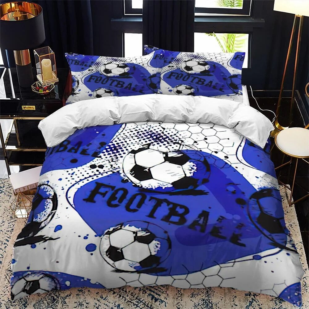 3D Football Print Duvet Cover /King Size Soccer Sport Bedding Set for
