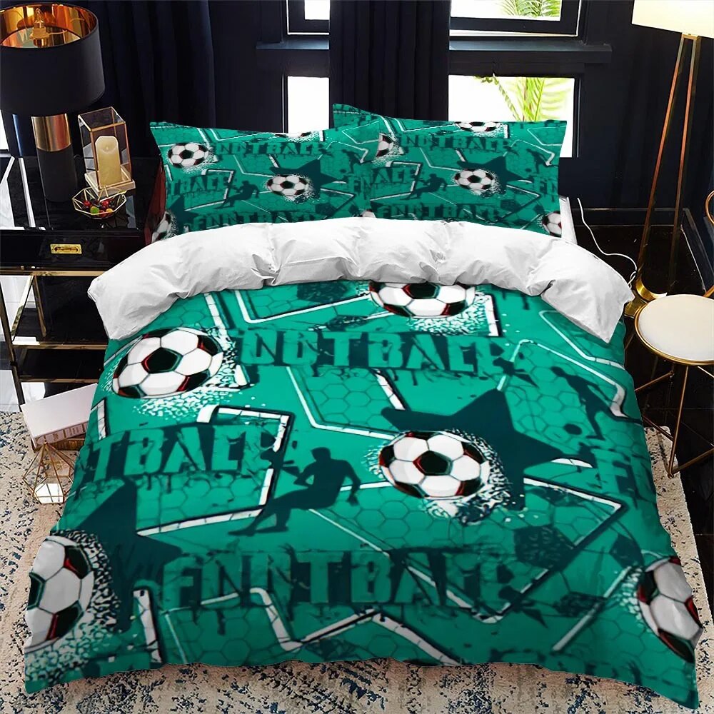 3D Football Print Duvet Cover /King Size Soccer Sport Bedding Set for