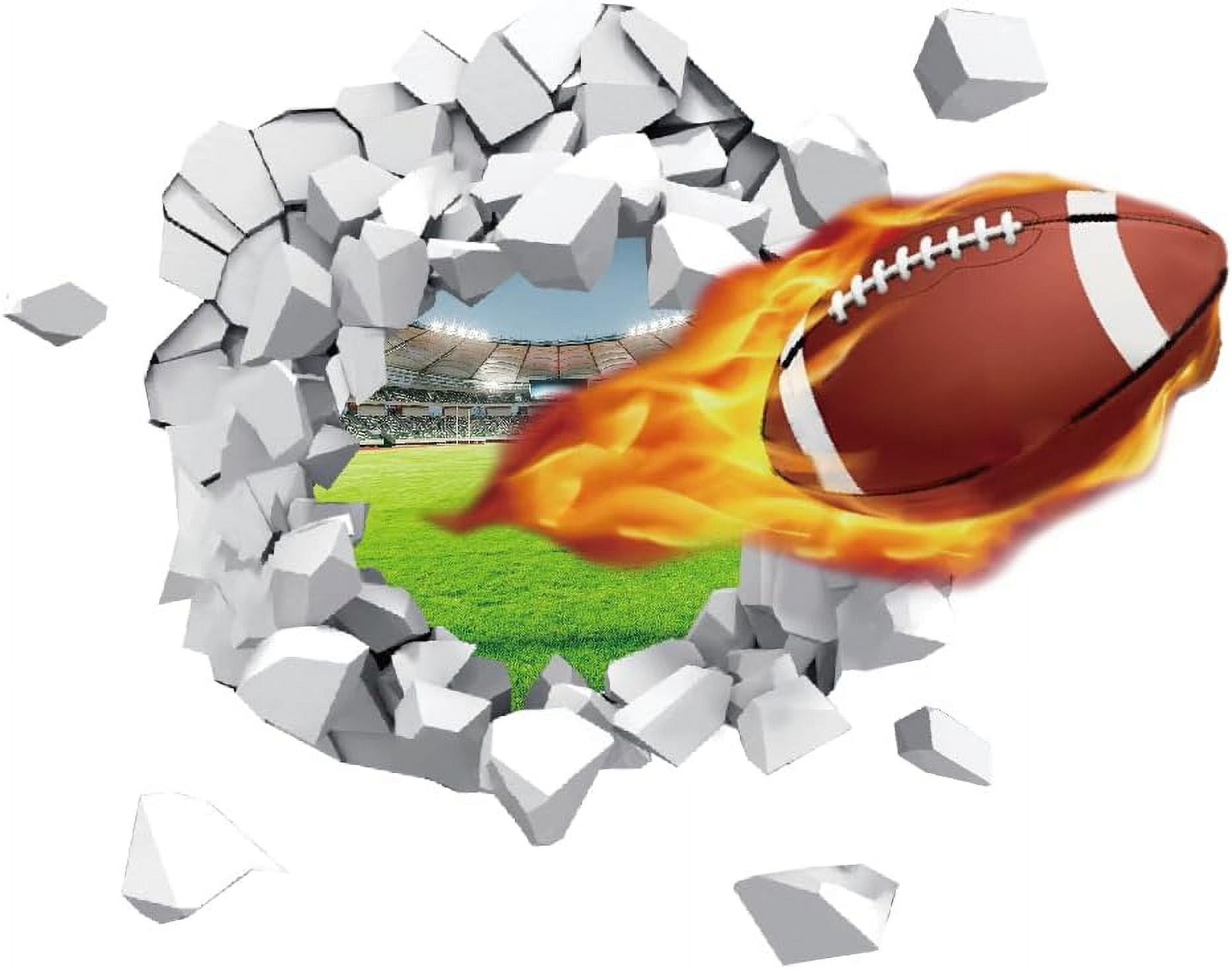 3D Football Wall Sticker 3D Breaking Wall Wall Decal Ball Sports Vinyl Art Mural Peel and Stick for Bedroom Kid's Room Football Fan's Room Nursery Party Wall Decor