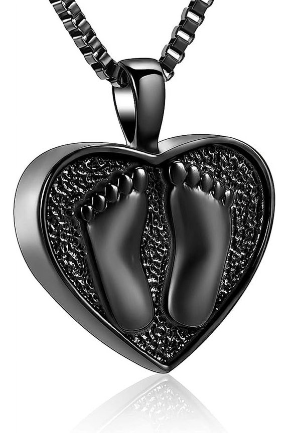 3D Footprint Cremation Urn Pendant Urn Necklace for Ashes Heart Shape Stainless Steel Mini Urns Jewelry