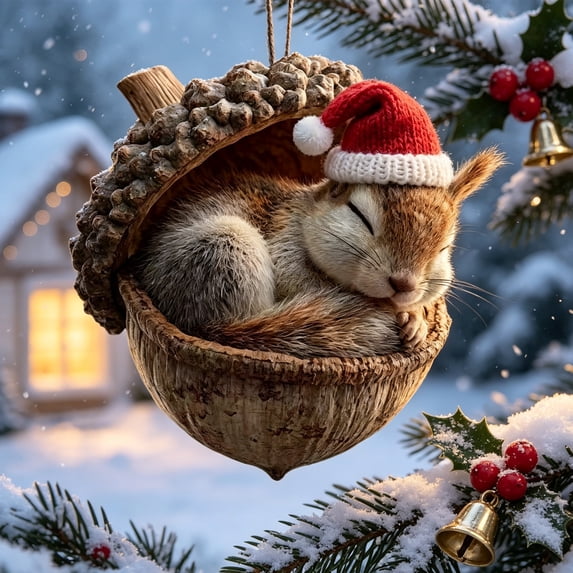 3D Forest Animal Acorn Ornaments, Woodland Christmas Decor with Realistic Animal Figures, Resin Hanging Ornaments for Christmas Tree, Home, Party Decor, Cozy Forest Theme Collection