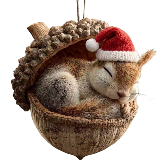 3D Forest Animal Acorn Ornaments, Woodland Christmas Decor with Realistic Animal Figures, Resin Hanging Ornaments for Christmas Tree, Home, Party Decor, Cozy Forest Theme Collection