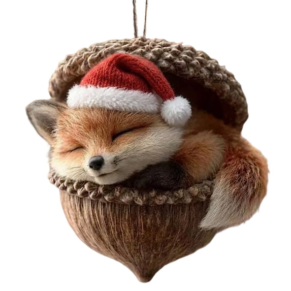 3D Forest Animal Acorn Ornaments, Woodland Christmas Decor with Realistic Animal Figures, Resin Hanging Ornaments for Christmas Tree, Home, Party Decor, Cozy Forest Theme Collection
