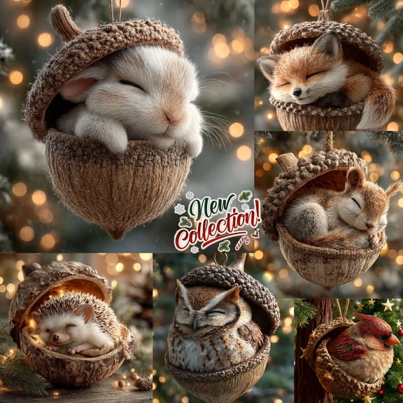 3D Forest Animal Acorn Ornaments, Woodland Cozy Forest Christmas Ornaments with Animal Figures, Resin Hanging Ornaments for Christmas Tree, Home Party Decor,Gifts for Animal Lovers(Hedgehogal)