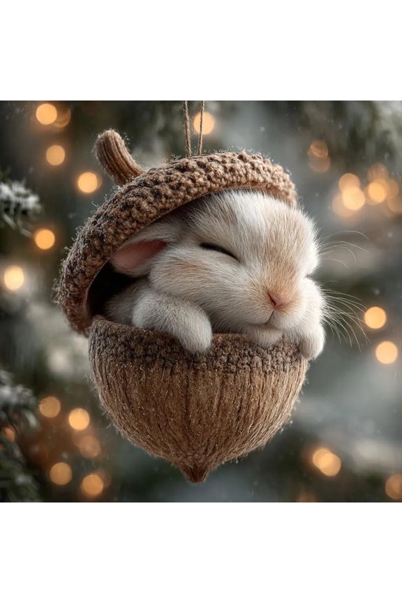 3D Forest Animal Hazelnut Hanging Ornaments, Woodland Christmas Decor with Realistic Animal Figures, Resin Hanging Ornaments Cozy Forest Theme Decor for Home Wall Window Christmas Tree (Bunny)