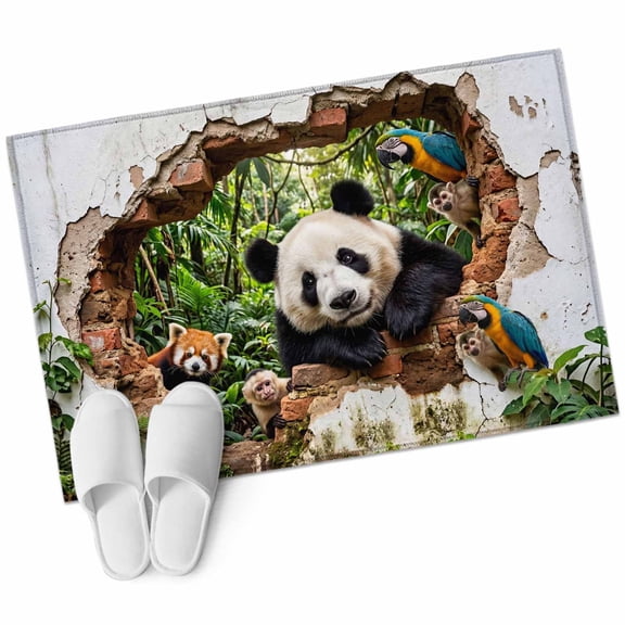 3D Forest Bathroom Rug Washable 2x3 Entryway Rug Non Slip Modern Nature Optical Illusion Wild Animals Front Door Mat Low Pile Indoor Doormat Throw Floor Carpet for Kitchen Bedroom Entrance