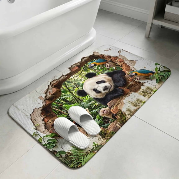 3D Forest Bathroom Rugs Non Slip Washable Bath Mat Absorbent Front Door Mat Modern Nature Optical Illusion Wild Animals Indoor Doormat for Kitchen Entryway Shower Decor Accessories 15.7"x23.6"