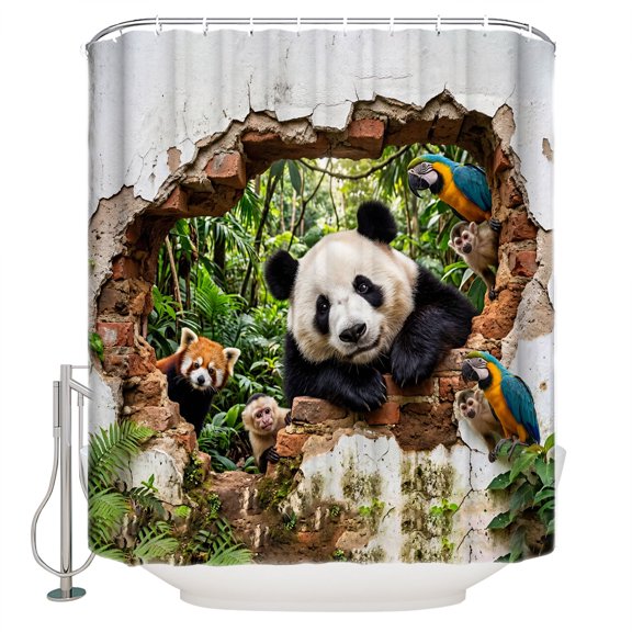 3D Forest Bathroom Shower Curtains with 12 Hooks Waterproof Shower Curtain for Stalls and Bathtubs Modern Nature Optical Illusion Wild Animals Decorative Bathroom Privacy Curtain 36x72 Inches
