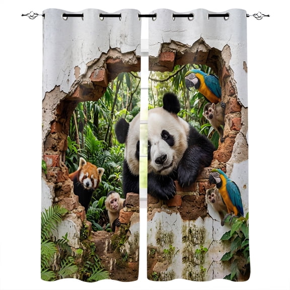 3D Forest Blackout Curtains for Bedroom Living Room Darkening Curtains 96 Inches Long Modern Nature Optical Illusion Wild Animals Window Curtain 2 Panels Set Window Treatment Grommet Drapes 52"x96"