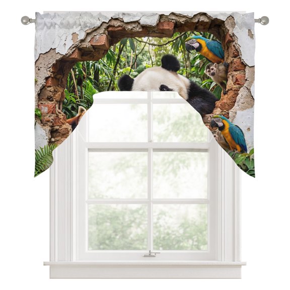 3D Forest Kitchen Curtains Swag Valance for Windows/Bathroom/Cafe, Modern Nature Optical Illusion Wild Animals Rod Pocket Drape Panel Swag Curtains Valance for Bedroom/Living Room 56"x36"