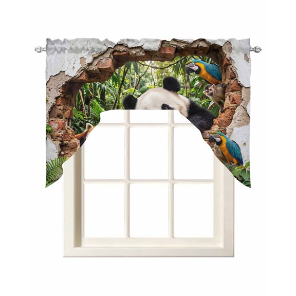 3D Forest Kitchen Swag Valances for Windows, Modern Nature Optical Illusion Wild Animals Swag Valances Curtains for Living Room, Rod Pocket Window Treatments for Bathroom, Bedroom, Cafe, 56"x36"