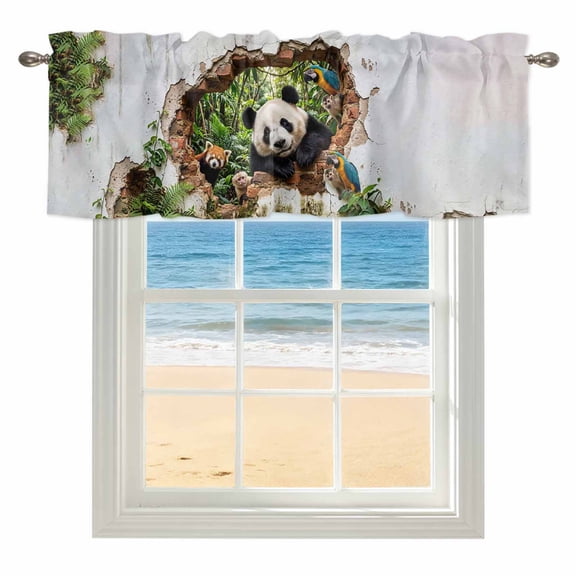3D Forest Kitchen Valances for Windows 42x12 Inch Kitchen Curtains Valances Rod Pocket Modern Nature Optical Illusion Wild Animals Bathroom Window Valances for Window Treatment Decor