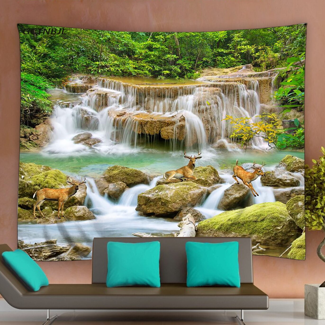 3D Forest Waterfall Scenery Tapestry Wall Hanging Aesthetic Mountain ... - Textile Wall Tapestry With 3D Elements For Office Space