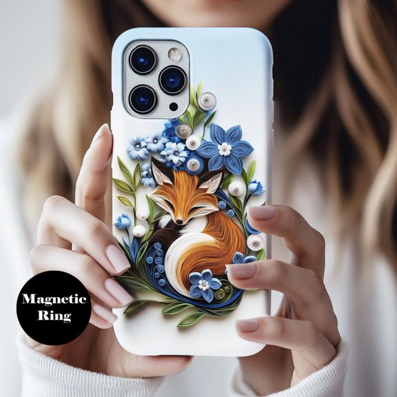 3D Fox Floral Cozy Blue Blooms Nature Phone Case with iPhone 17 to 11 Pro Max