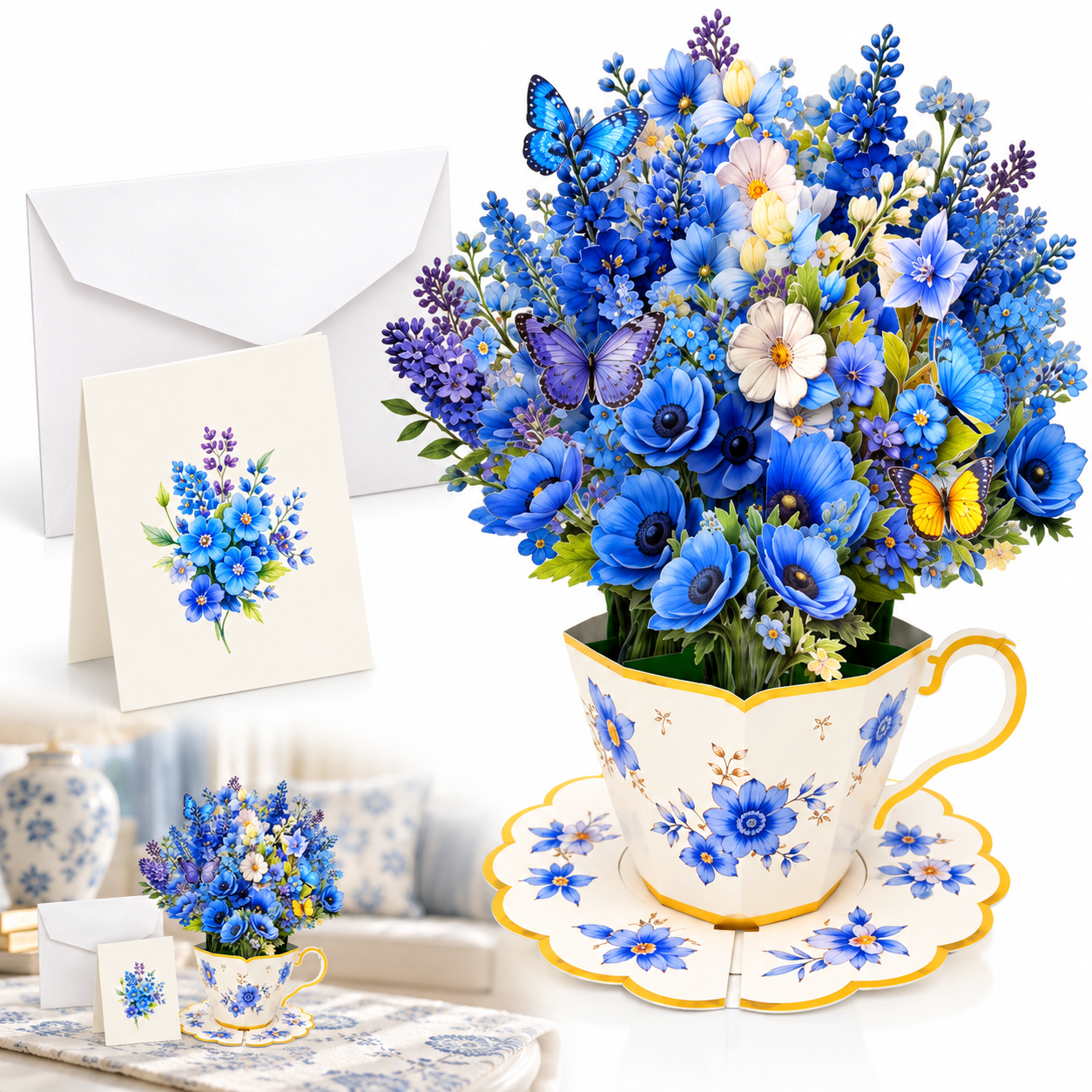Ecd Paper Pattern 3D Fresh Cut Paper Flower Pop-Up Bouquet Greeting Cards for Women ...
