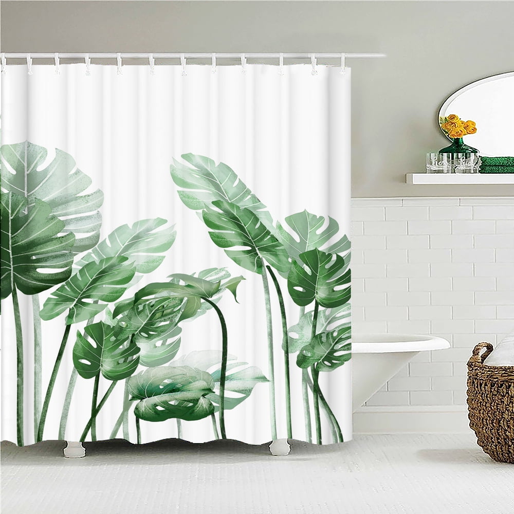 3D Fresh Green Plants leaf Print Nordic Style Shower Curtain Set Hook ...