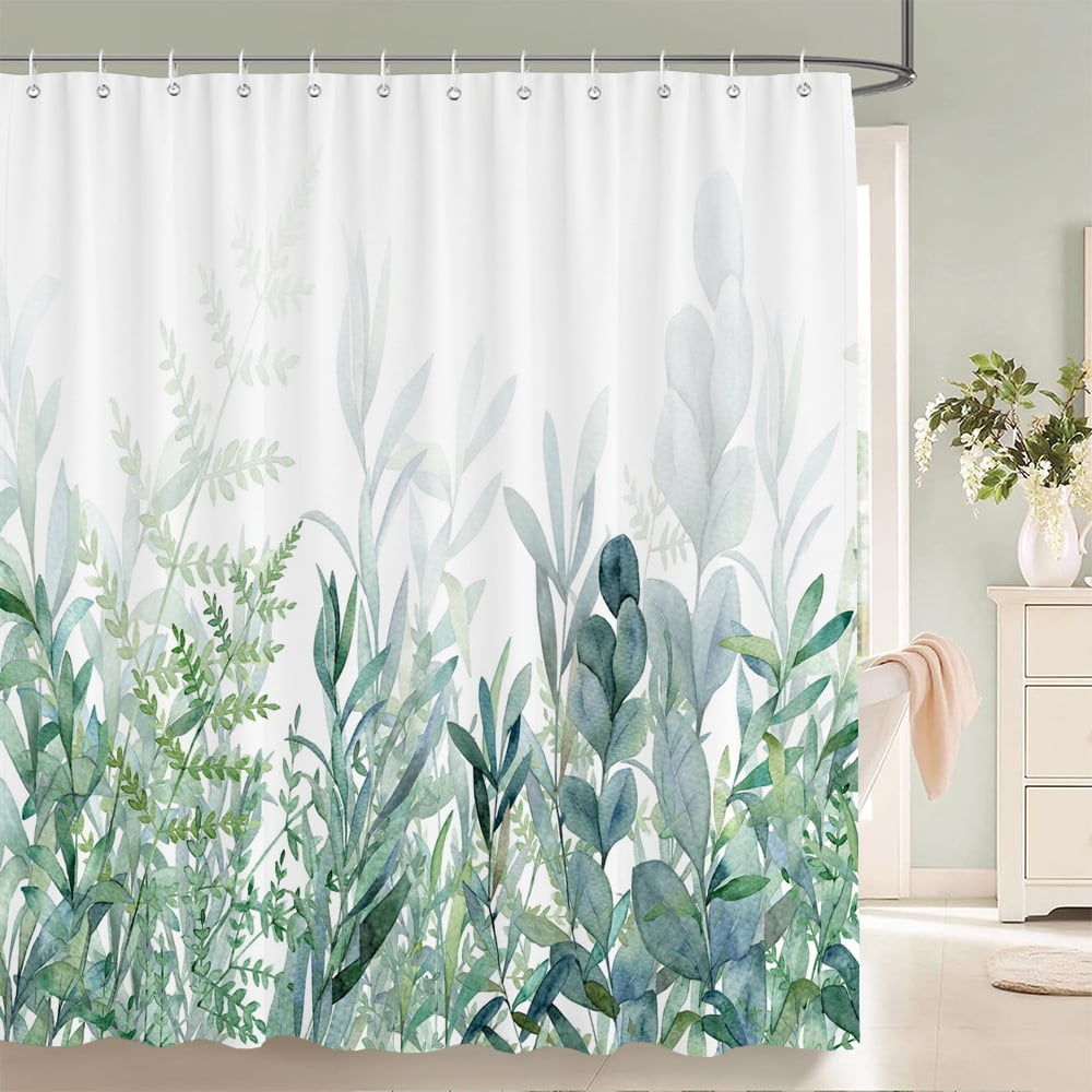 3D Fresh Green Plants leaf Print Nordic Style Shower Curtain Set Hook ...