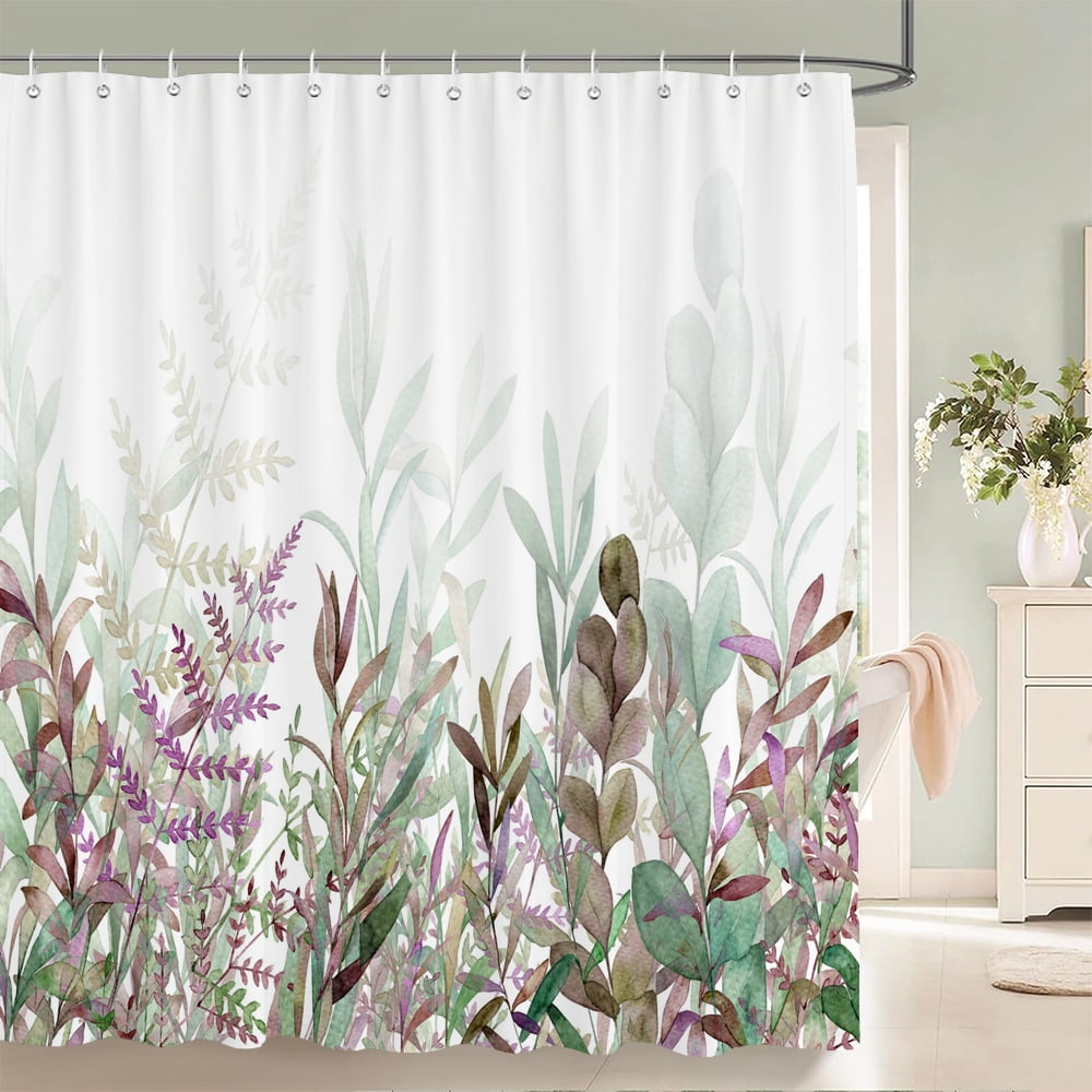 3D Fresh Green Plants leaf Print Nordic Style Shower Curtain Set Hook ...