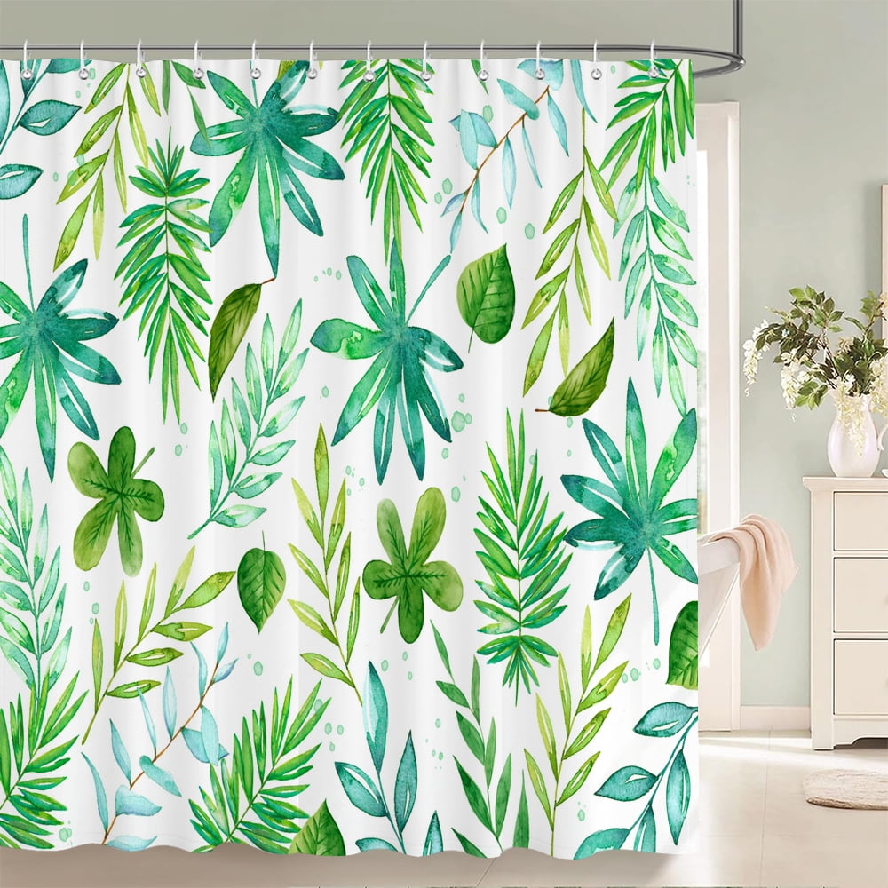 3D Fresh Green Plants leaf Print Nordic Style Shower Curtain Set Hook ...