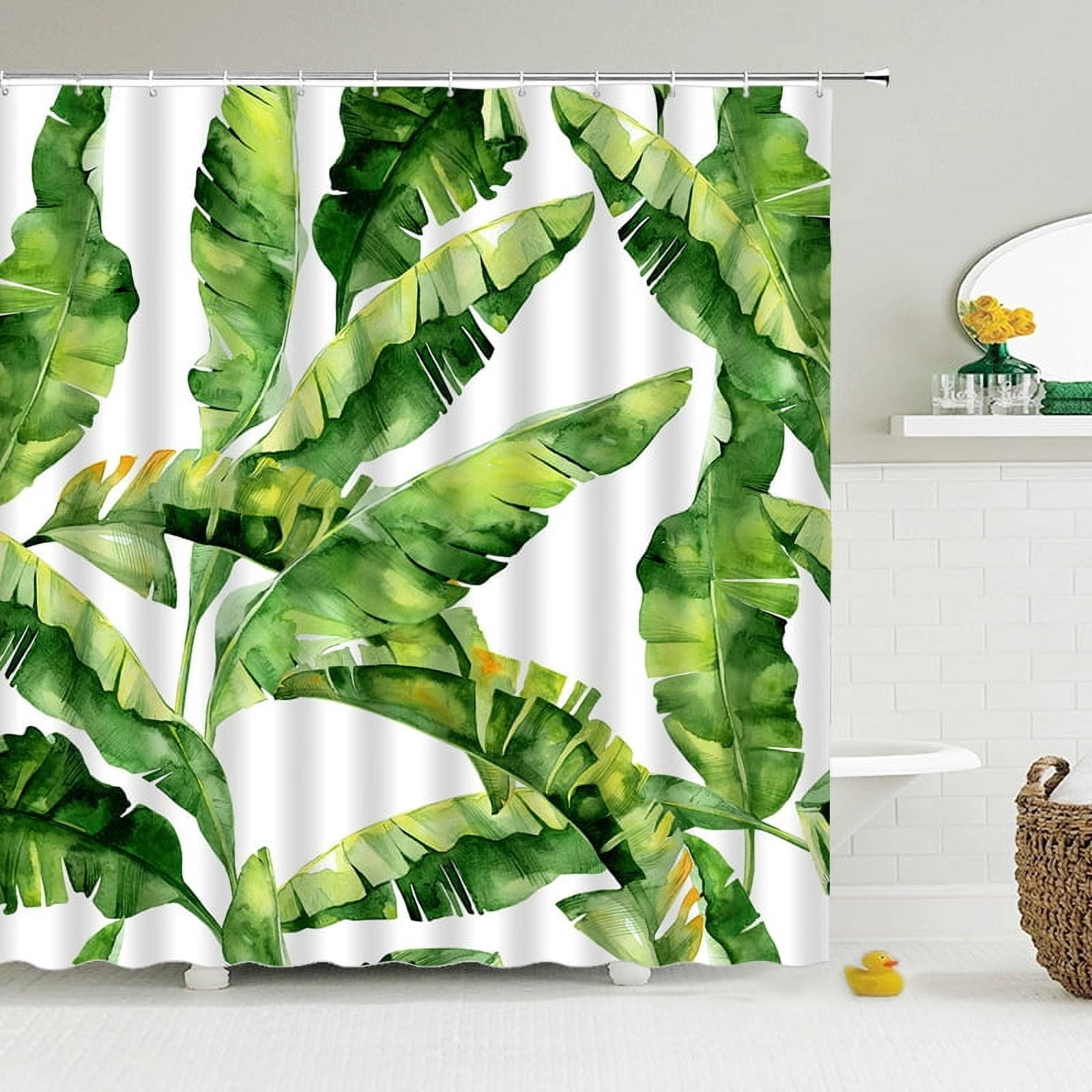 3D Fresh Green Plants leaf Print Nordic Style Shower Curtain Set Hook ...