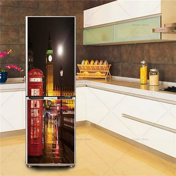 3D Fridge Sticker Customizable Size Landscape Poster Vinyl PVC Waterproof Kitchen Refrigerator Books