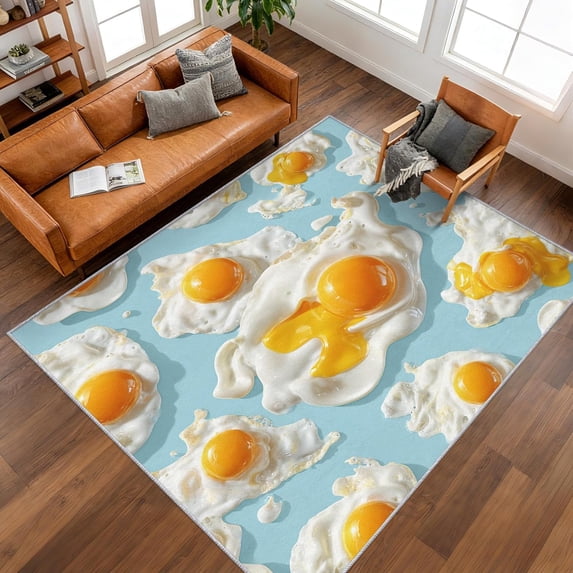 Food On Rug 3D Fried Egg Food Area Rug, Breakfast Pattern Carpet, Washable Non Slip ...
