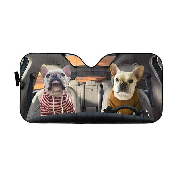 3D Friend Soulmate Bulldogs Couple Car Auto Sunshades Windshield Heat Protection, Dog Pet Lover Sun Shades Univeral Fit Cars Suv Truck . Car Decor Gifts For Dog Mom Dog Dad