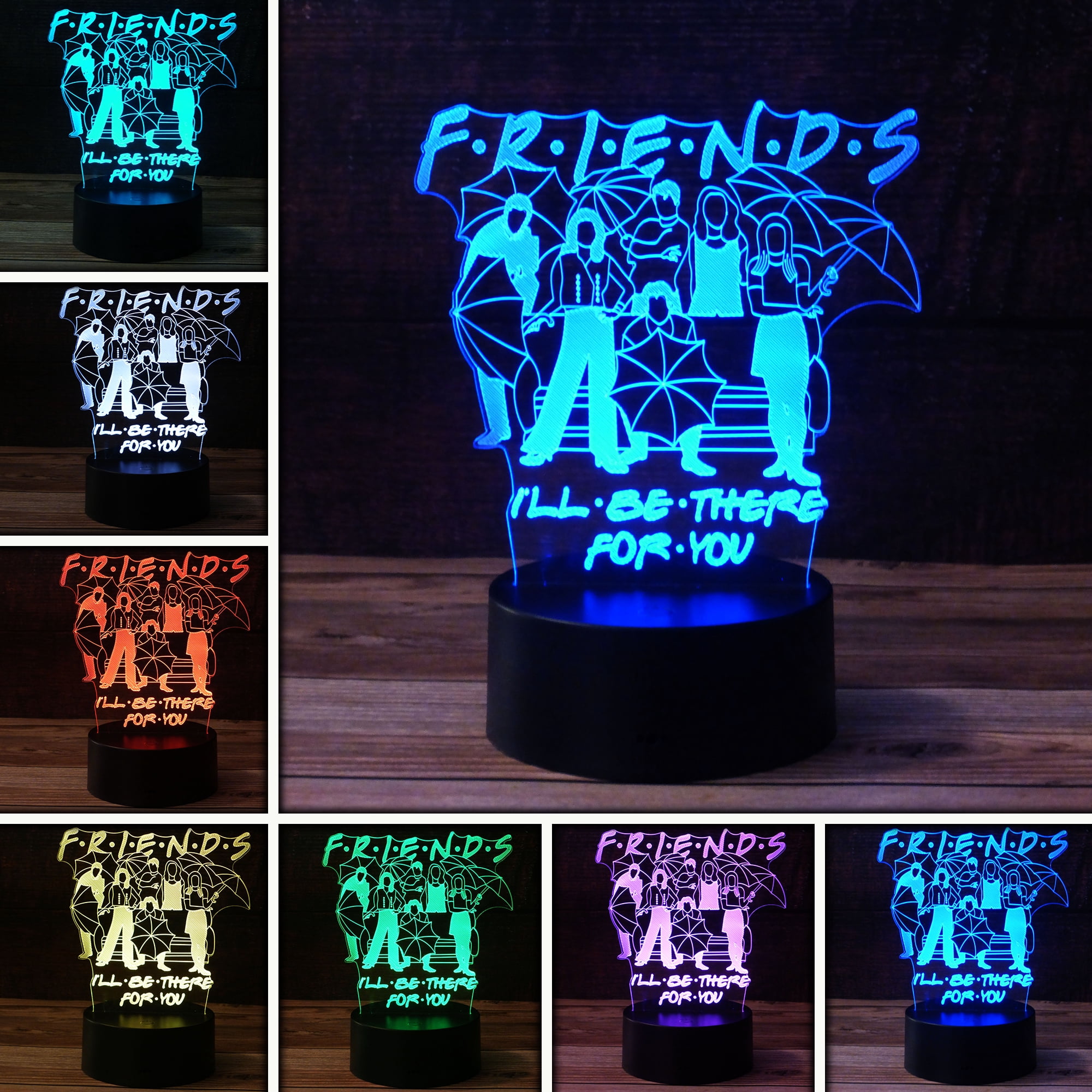3D Friends Desk Light - 7 Color LED Lamp Base with USB or Battery and ...