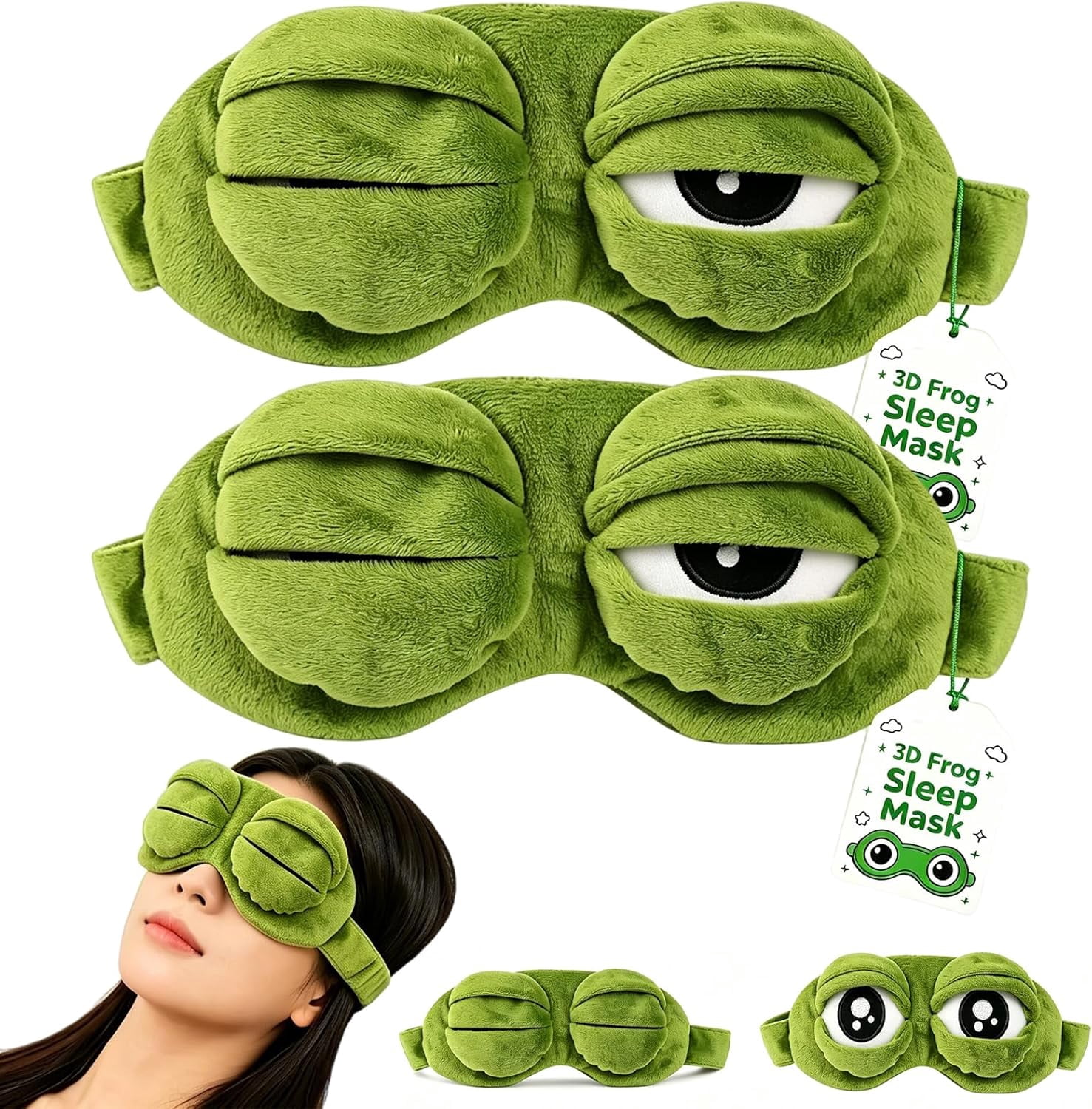 3D Frog Sleep Mask, Adjustable Eye Cover for Travel and Night, 2 Pack