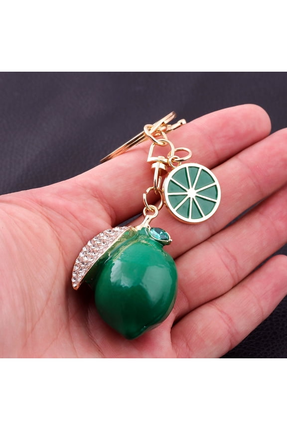 3D Fruit Keyring Lemon Charm Pendant Summer Style Decorative Alloy Crystal Rhinestone Keychain for Woman's Purse Bag Car Party Wedding Gift Jewelry