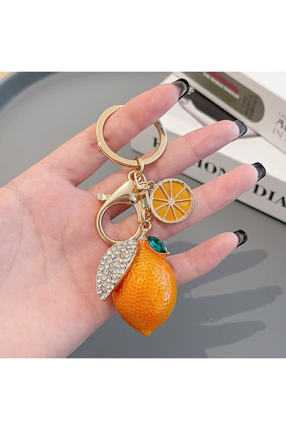3D Fruit Keyring Lemon Charm Pendant Summer Style Decorative Alloy Rhinestone Keychain for Woman's Purse Bag Car Party Wedding Gift Jewelry