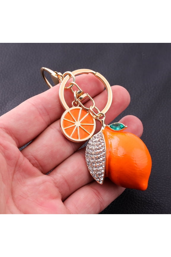 3D Fruit Keyring Lemon Charm Pendant Summer Style Decorative Alloy Crystal Rhinestone Keychain for Woman's Purse Bag Car Party Wedding Gift Jewelry