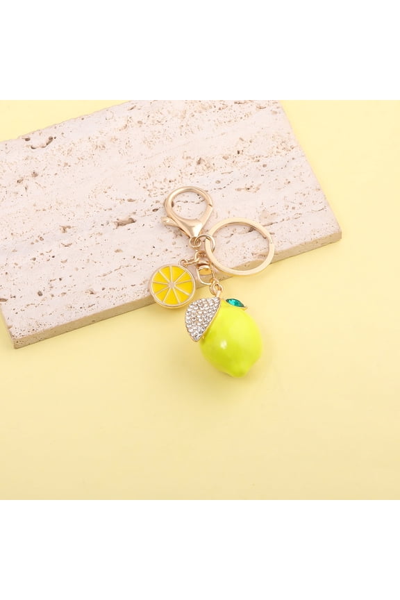 3D Fruit Keyring Lemon Charm Pendant Summer Style Decorative Alloy Crystal Rhinestone Keychain for Woman's Purse Bag Car Party Wedding Gift Jewelry