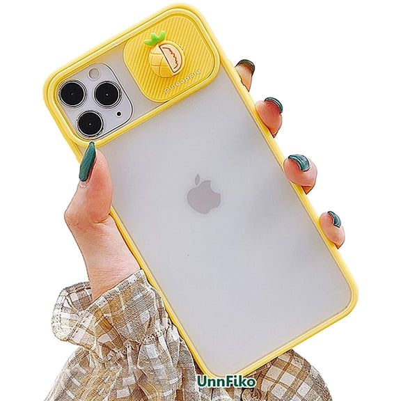 3D Fruit Phone Case Compatible with iPhone SE, Cute Hard TPU Protective Cover with Slide Camera Lens Protector (Pineapple, New iPhone SE)