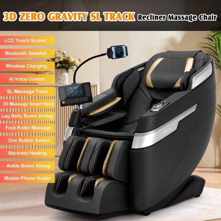 3D Full Body Zero Gravity Electric Massage Chair SL-Track Shiatsu Recliner w/Patented Phone Controller,AI Voice,Heating,Foot Massage,Wireless Charging(Black)