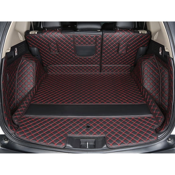 3D Full Coverage Car Trunk Mat Compatible with Maserati Levante (Black with Red Stitching)
