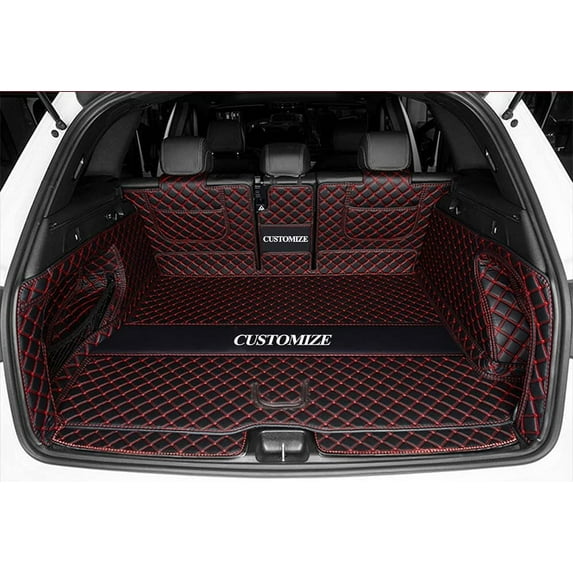 3D Full Coverage Car Trunk Mat Compatible with Maserati Levante (Black with Red Stitching)