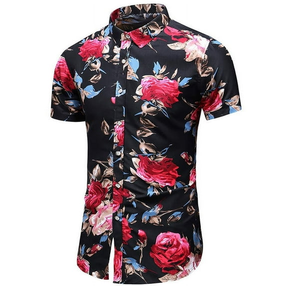 3D Full Print Rose Flower Pattern Shirts For Men Short Sleeve Slim Fit Button-Down Dress Floral Tee Shirt Mens Casual Tshirt