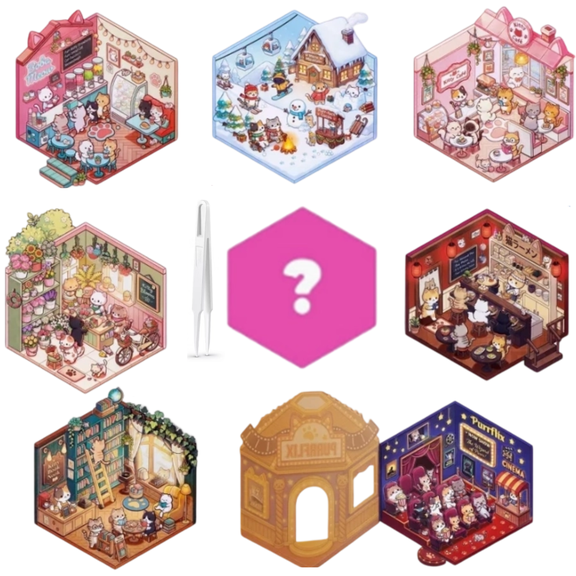 3D Fun Mini House Sticker Scenes With Tweezer Sticker Scene Book Kawaii Kitties Cute Cat Hexagon House Scene Stickers Build Your Own Mini World Random Shipped With Tweezer