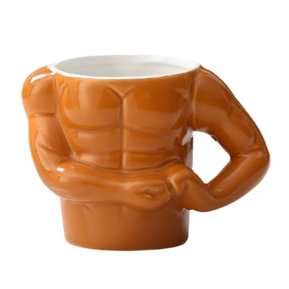 3D Funny Muscle Man Ceramic Coffee Mug with Lid and Spoon for Milk Tea Lovers Birthday Novelty Cup