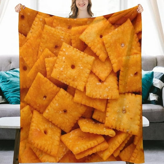 3D Funny Realistic Food Cheese Cracker Flannel Fleece Blankets 50"X40" Soft Cozy Fluffy Winter Fall Blanket Cozy Soft Fuzzy Plush Home Decor for Couch Bed Sofa Living Room Bedroom