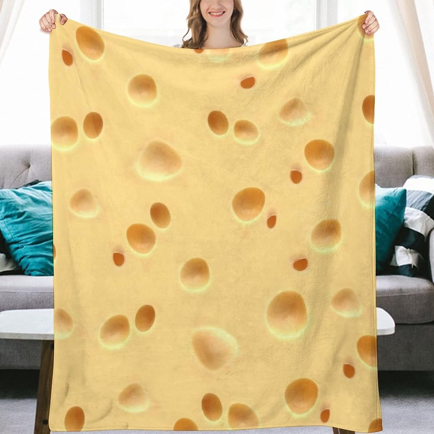 3D Funny Realistic Food Cheese Flannel Fleece Throw Blankets 50"X40" Soft Cozy Fluffy Winter Fall Blanket Cozy Soft Fuzzy Plush Home Decor for Couch Bed Sofa Living Room Bedroom