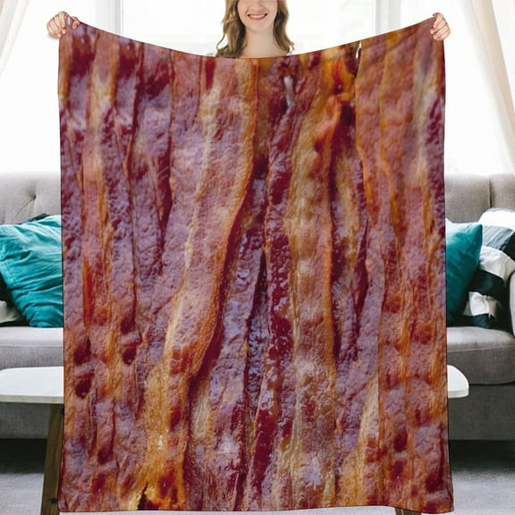 3D Funny Realistic Food Fried Bacon Flannel Fleece Throw Blankets 50"X40" Soft Cozy Fluffy Winter Fall Blanket Cozy Soft Fuzzy Plush Home Decor for Couch Bed Sofa Living Room Bedroom