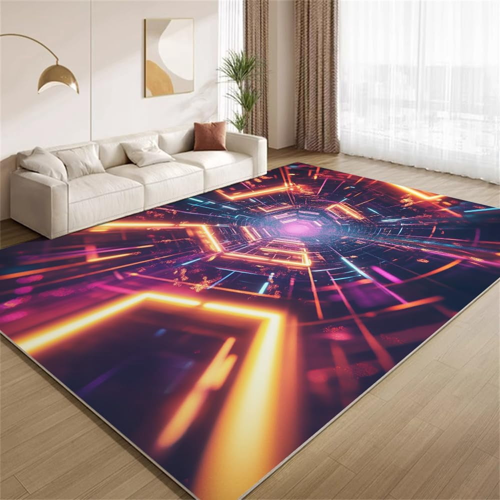 3D Futuristic Area Rugs, Neon Tunnel Space Carpet, Washable Non Slip ...