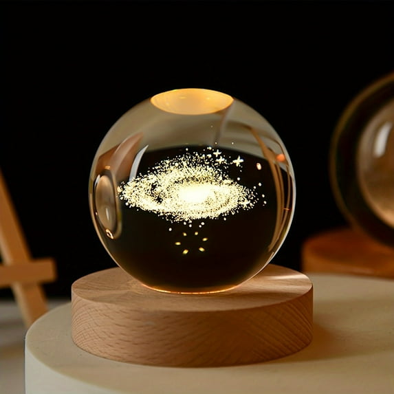 3D Galaxy Crystal Ball Lamp Sun System Astronomy Planets Model Night Light Colorful with Wooden Base for Home Decorative Birthday Gift for Teens Boys and Girls