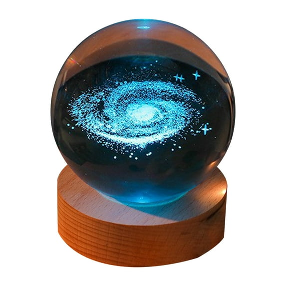 3D Galaxy Crystal Ball Night Light,Universe Crystal Ball Lamp, Wooden Base Decor Space Astronomy Gifts for Kids and Adults