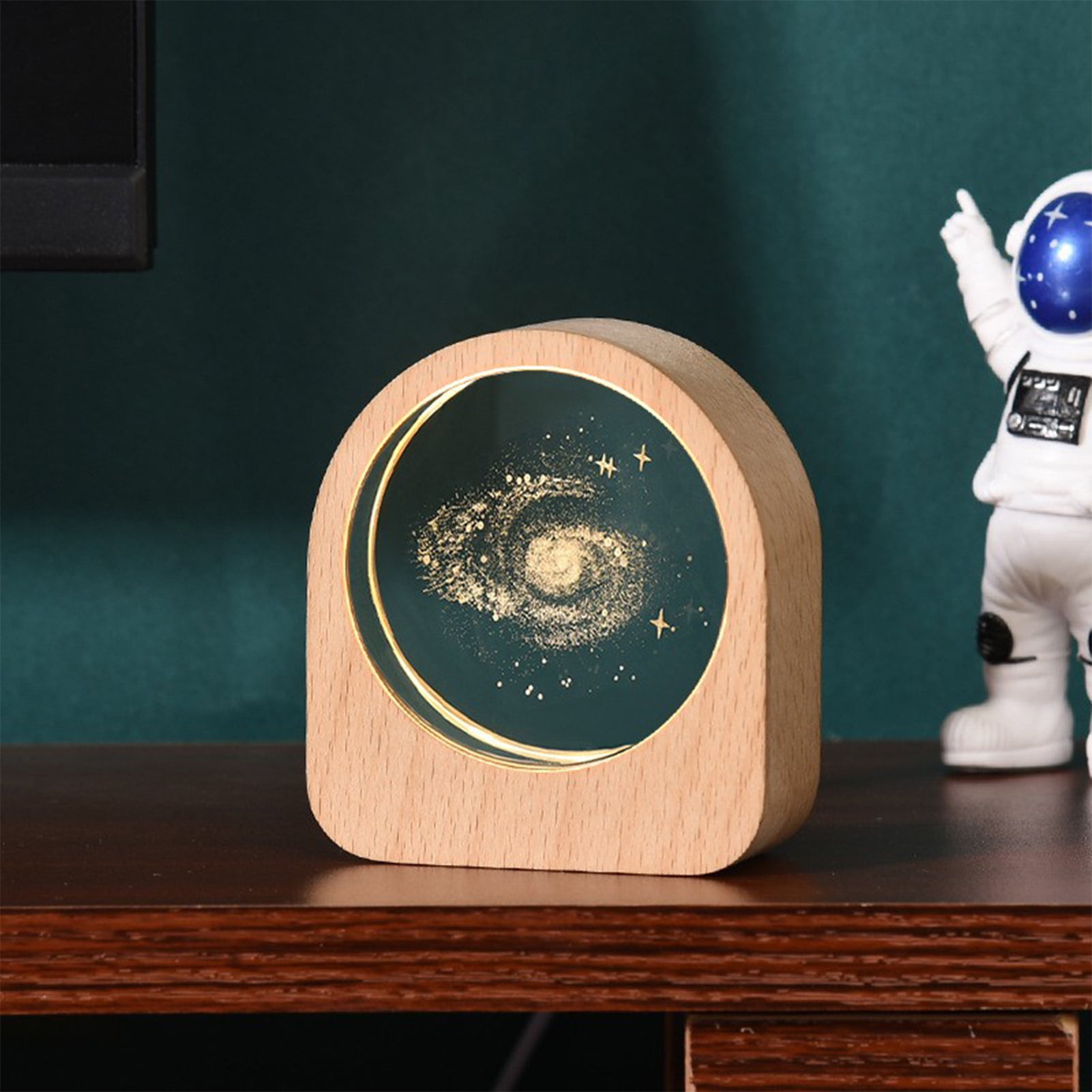 3D Solar System Crystal Ball Lamp - 16 Color Changing LED Night Light With Remote & Wooden Base
