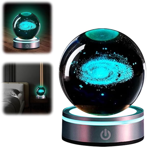 3D Galaxy Crystal Ball, Outer Space Planet Lamp with High-end Base and Gift Bag Greeting Card, Glass Sphere Miniatures Galaxy Lamp Astronomy Physics Science Gifts Kid Home Decor (3.15 inch)